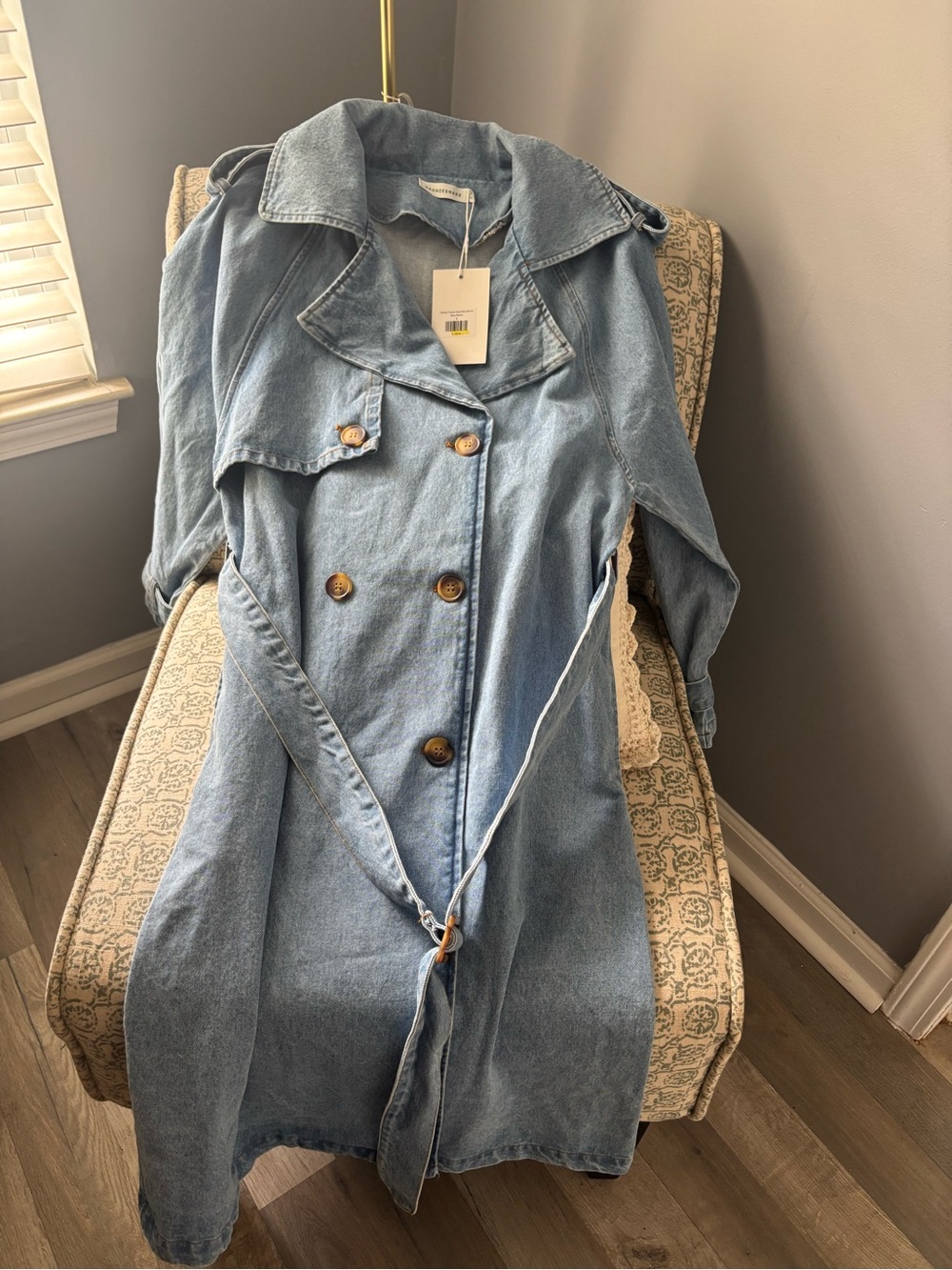 Light Blue Denim Trench Coat - Women's Jean Jacket
